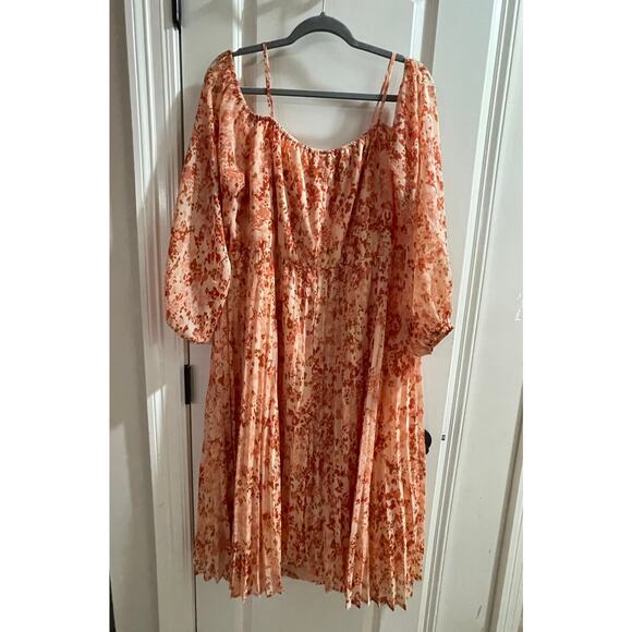 ELOQUII Pleated Off The Shoulder Midi Dress Crinkle Chiffon Long Sleeve NWT 16W - Picture 6 of 8